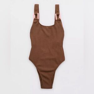 Aerie Brown Ribbed One Piece Swimsuit BNWT | Size M